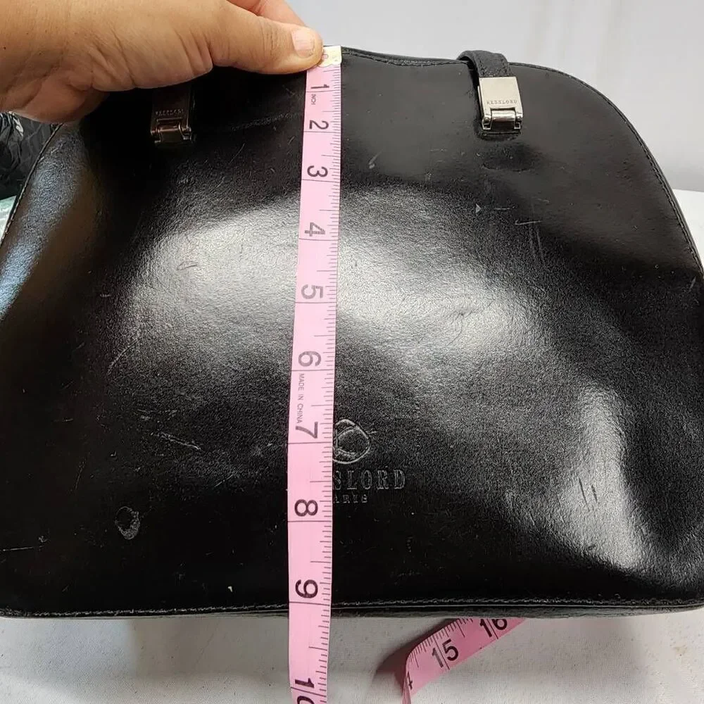 KessLord Black Calfskin Double-Handle Handbag